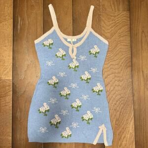 LoveShackFancy Lopez Mini Sweater Dress in Periwinkle Orchard Size L